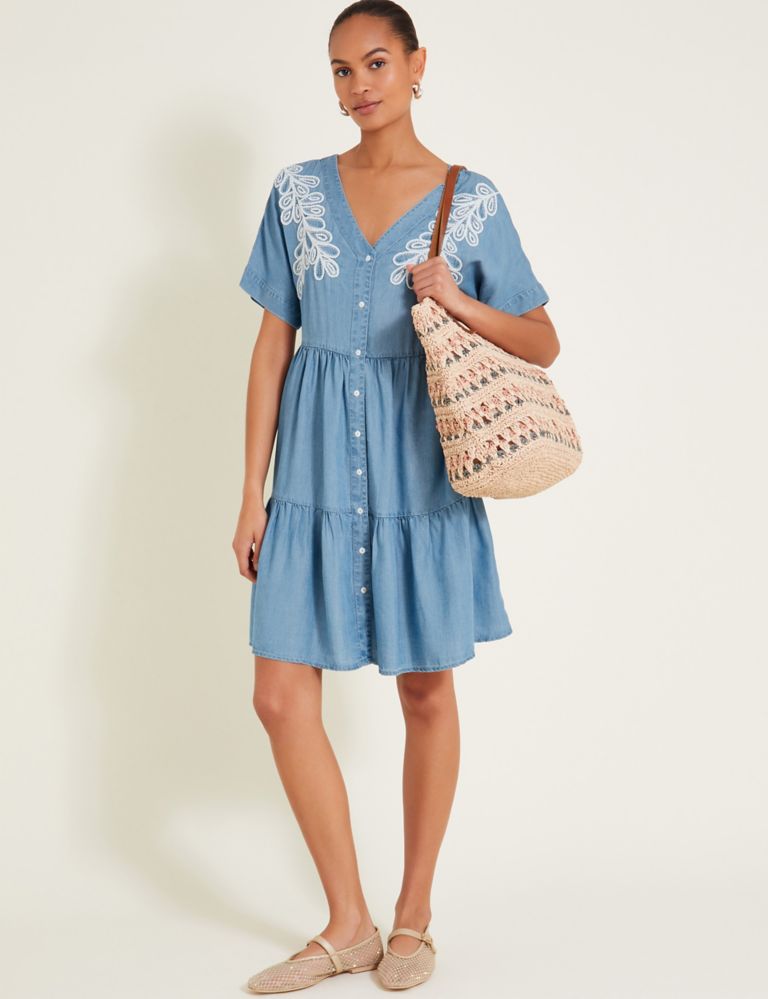 Pure Lyocell Embroidered V-Neck Smock Dress 2 of 3