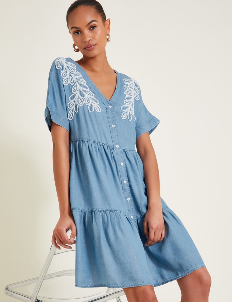 Pure Lyocell Embroidered V-Neck Smock Dress 3 of 3
