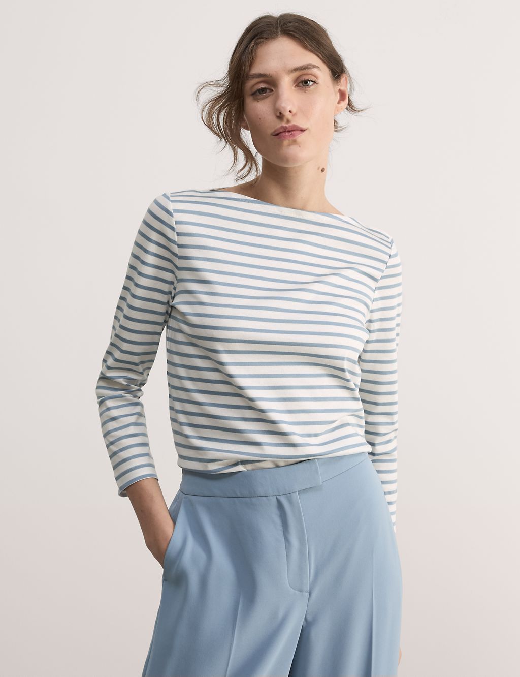 Pure Mercerised Cotton Striped Boat Neck Top 3 of 7