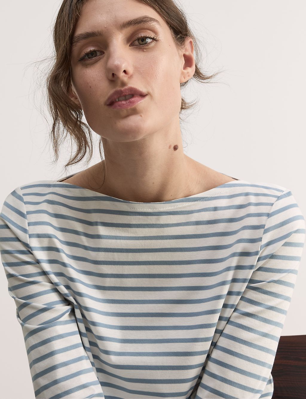 Pure Mercerised Cotton Striped Boat Neck Top 6 of 7