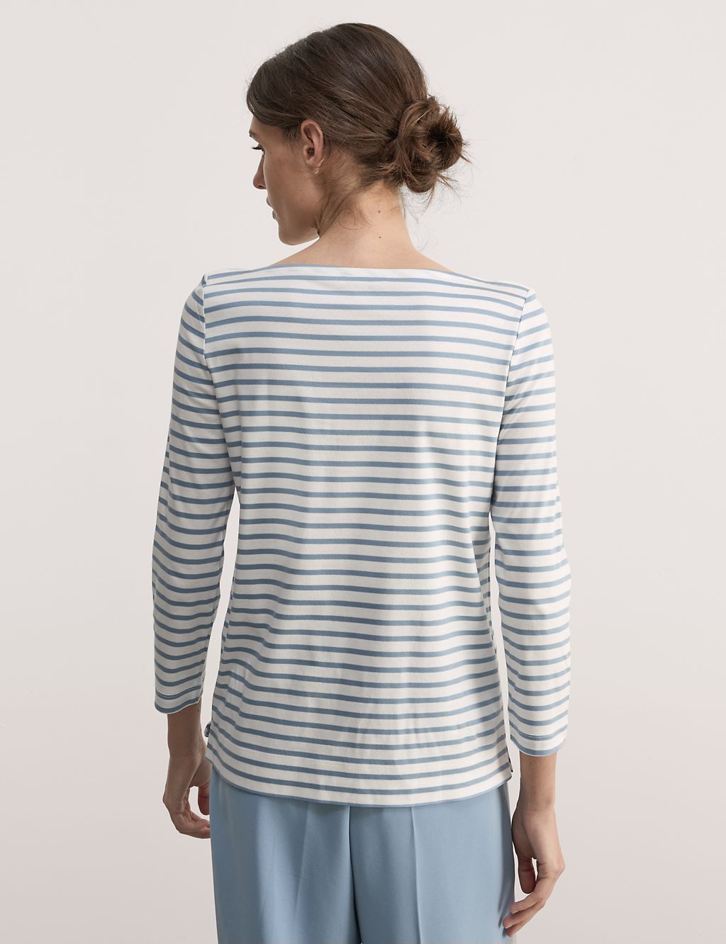 Pure Mercerised Cotton Striped Boat Neck Top 4 of 7
