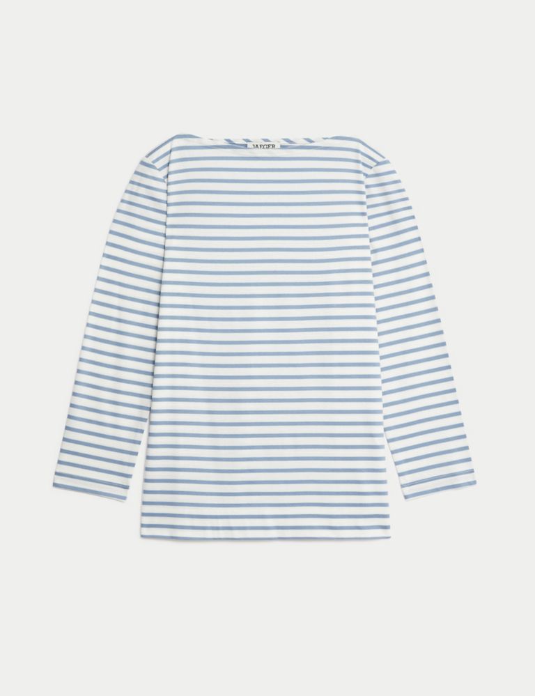 Pure Mercerised Cotton Striped Boat Neck Top 2 of 7