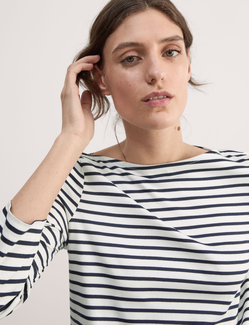 Pure Mercerised Cotton Striped Boat Neck Top 3 of 8