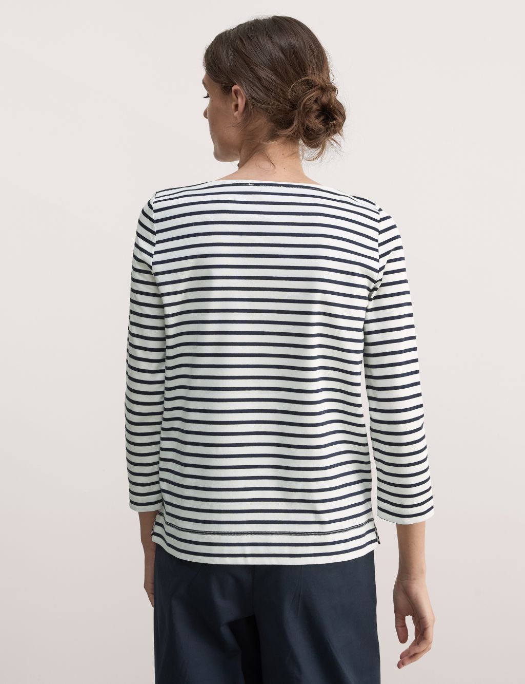 Pure Mercerised Cotton Striped Boat Neck Top 5 of 8