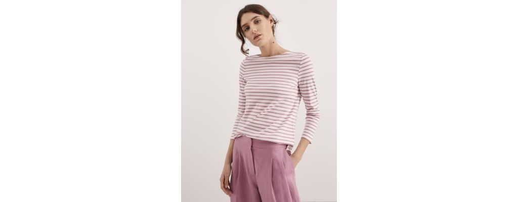 Pure Mercerised Cotton Striped Boat Neck Top 3 of 6
