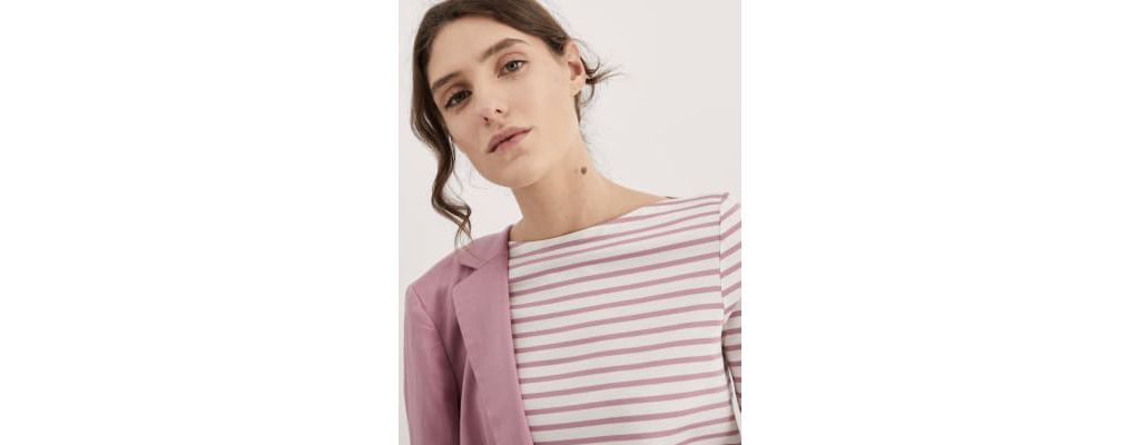Pure Mercerised Cotton Striped Boat Neck Top 4 of 6