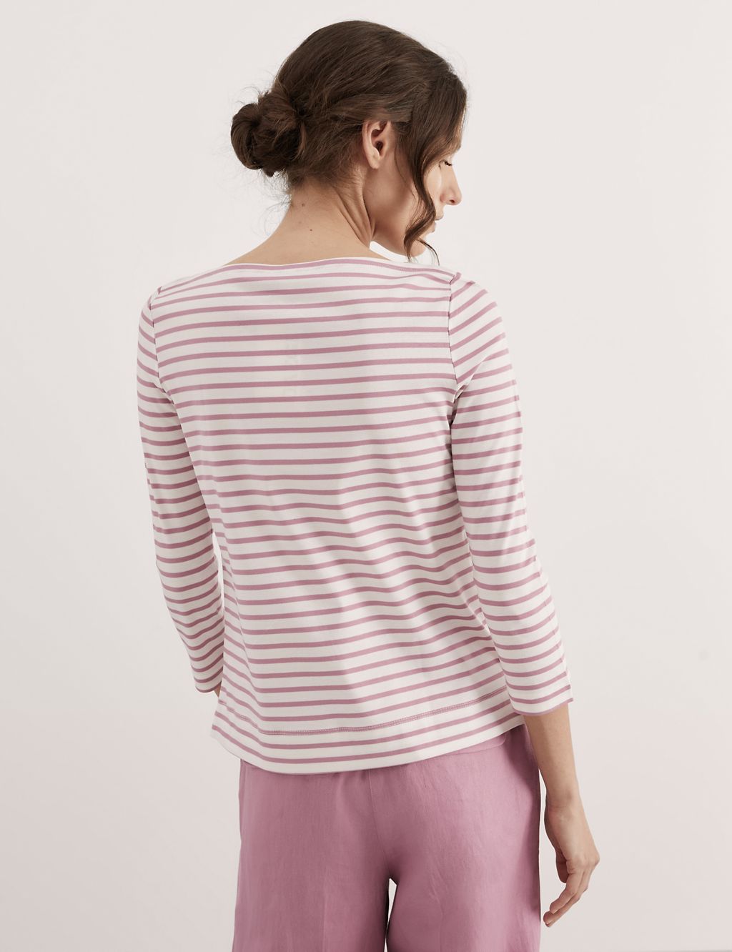 Pure Mercerised Cotton Striped Boat Neck Top 5 of 6