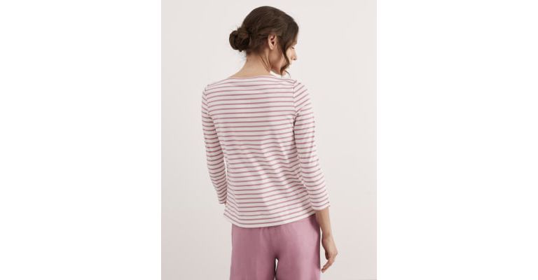 Pure Mercerised Cotton Striped Boat Neck Top 5 of 6