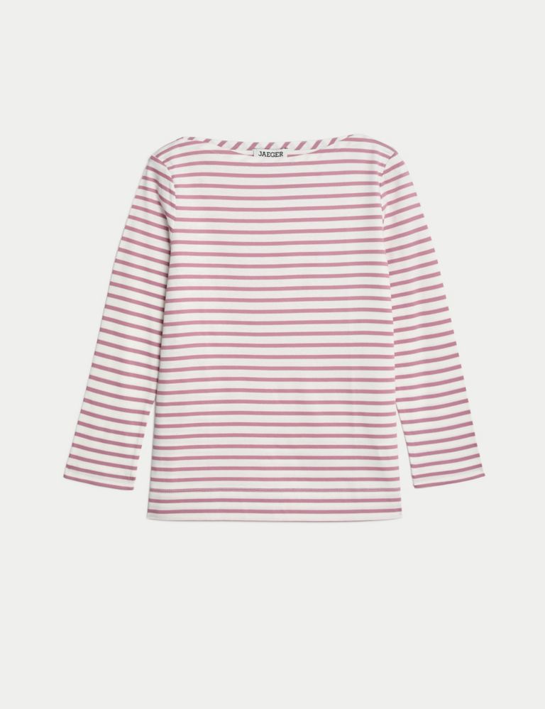 Pure Mercerised Cotton Striped Boat Neck Top 2 of 6