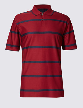 Pure Mercerised Cotton Striped Polo Shirt Image 2 of 4