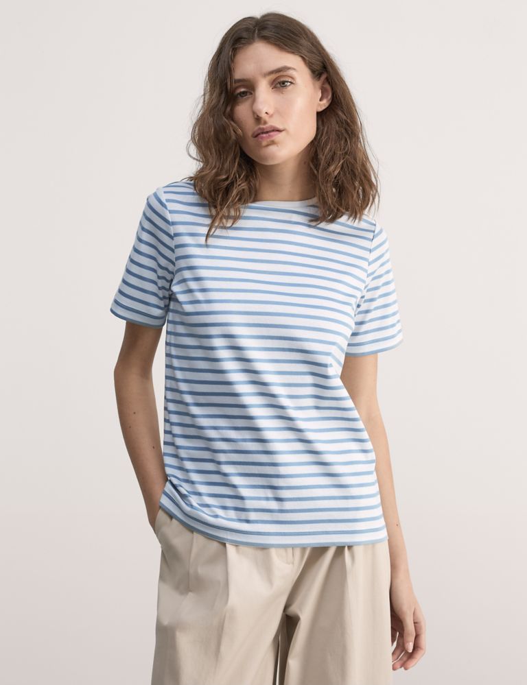Pure Mercerised Cotton Striped T-Shirt 3 of 6