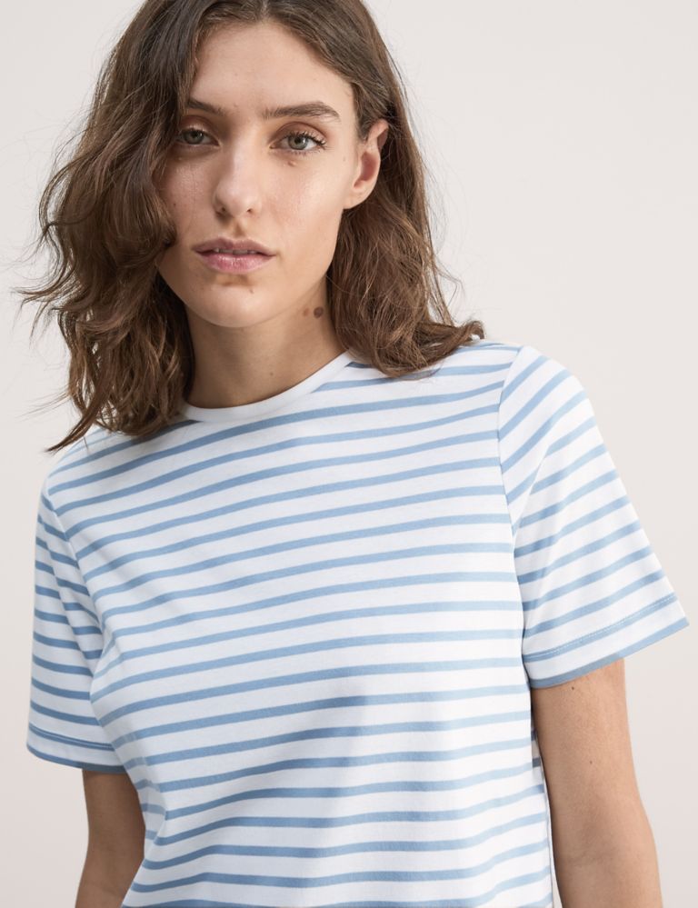 Pure Mercerised Cotton Striped T-Shirt 4 of 6