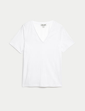 Pure Mercerised Cotton V-Neck T-Shirt Image 2 of 7
