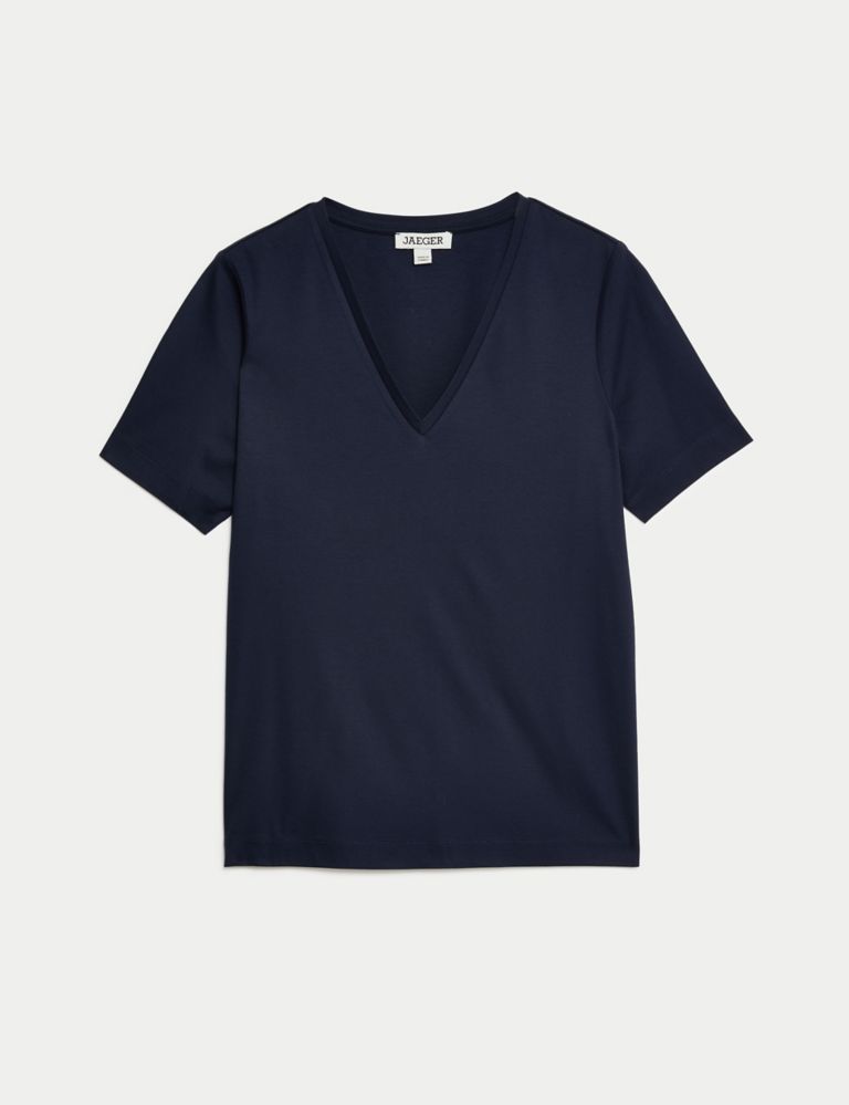 Pure Mercerised Cotton V-Neck T-Shirt 2 of 6