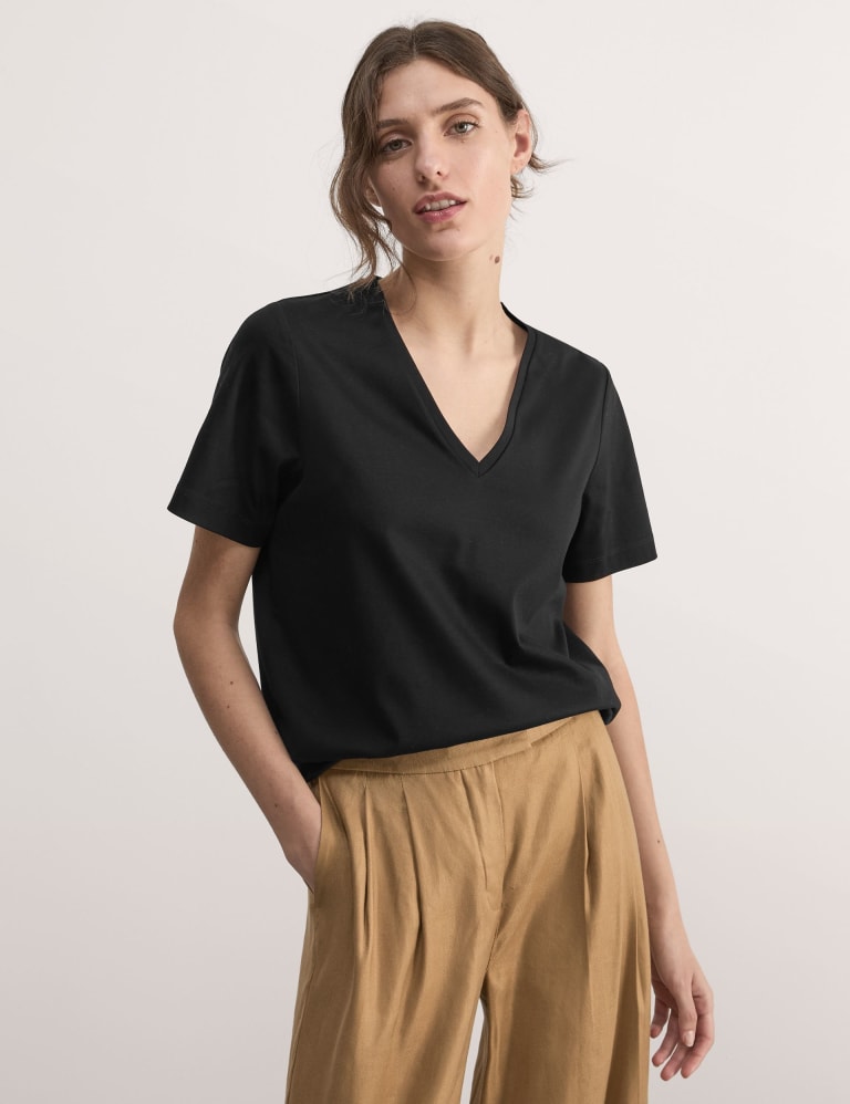 Pure Mercerised Cotton V-Neck T-Shirt | JAEGER | M&S