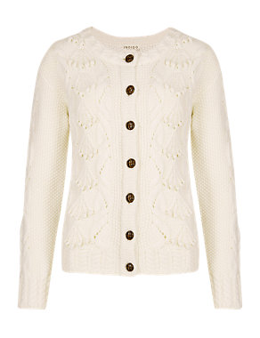 Pure Merino Wool Cable Knit Cardigan Image 2 of 4