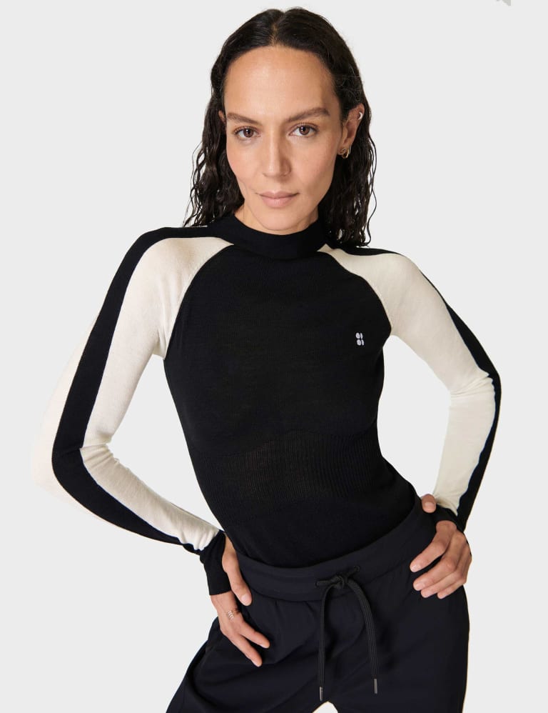 Pure Merino Wool Colour Block Crew Neck Top, Sweaty Betty