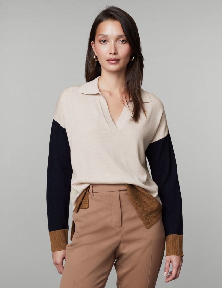 Pure Merino Wool Colour Block Jumper JAEGER M S