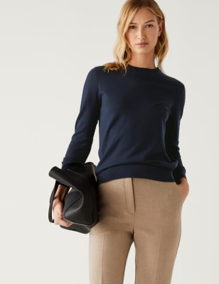 Crew Neck Merino Wool Sweaters Women 2024