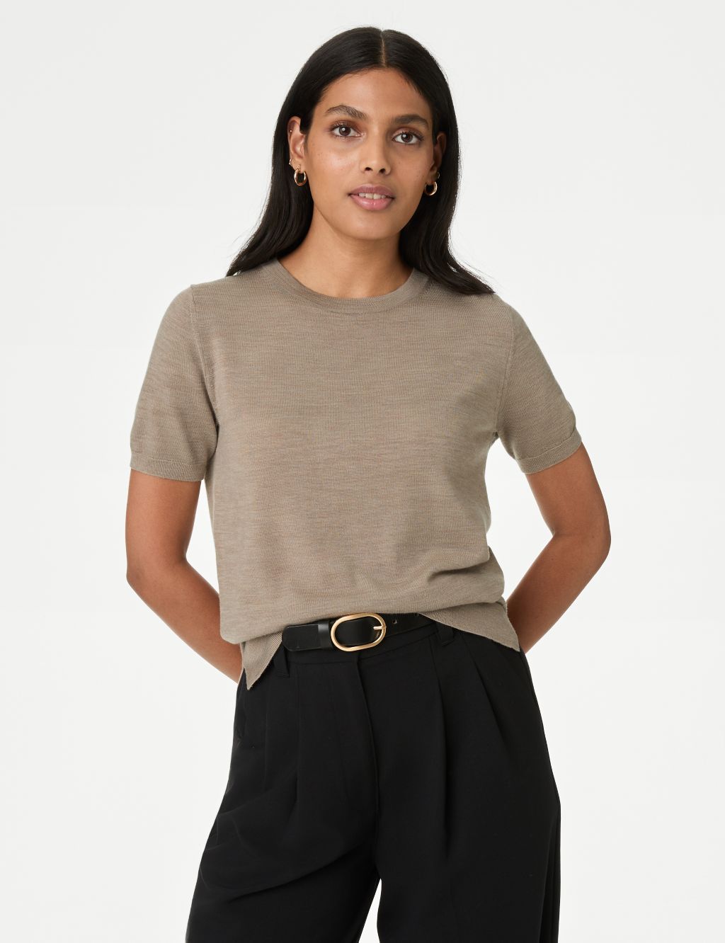Pure Merino Wool Crew Neck Knitted Top 2 of 6