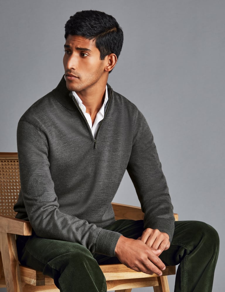 Wool Half-zip Hoodie in Vine - Men