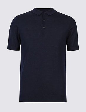 Pure Merino Wool Knitted Polo Image 2 of 4