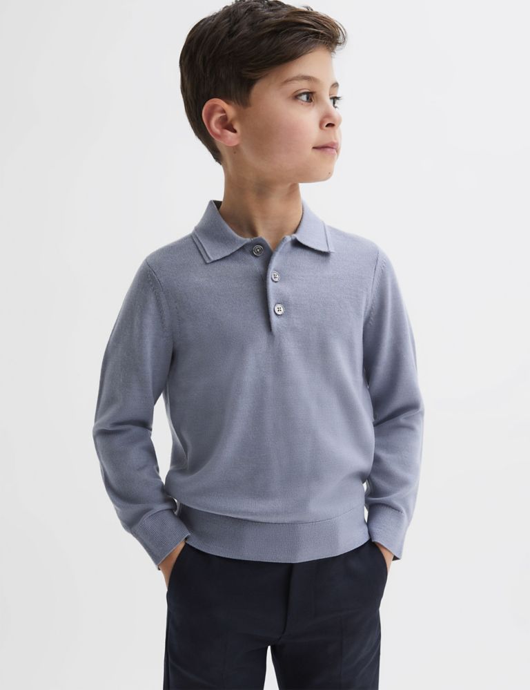 Pure Merino Wool Knitted Polo Shirt (3-14 Yrs) 1 of 5