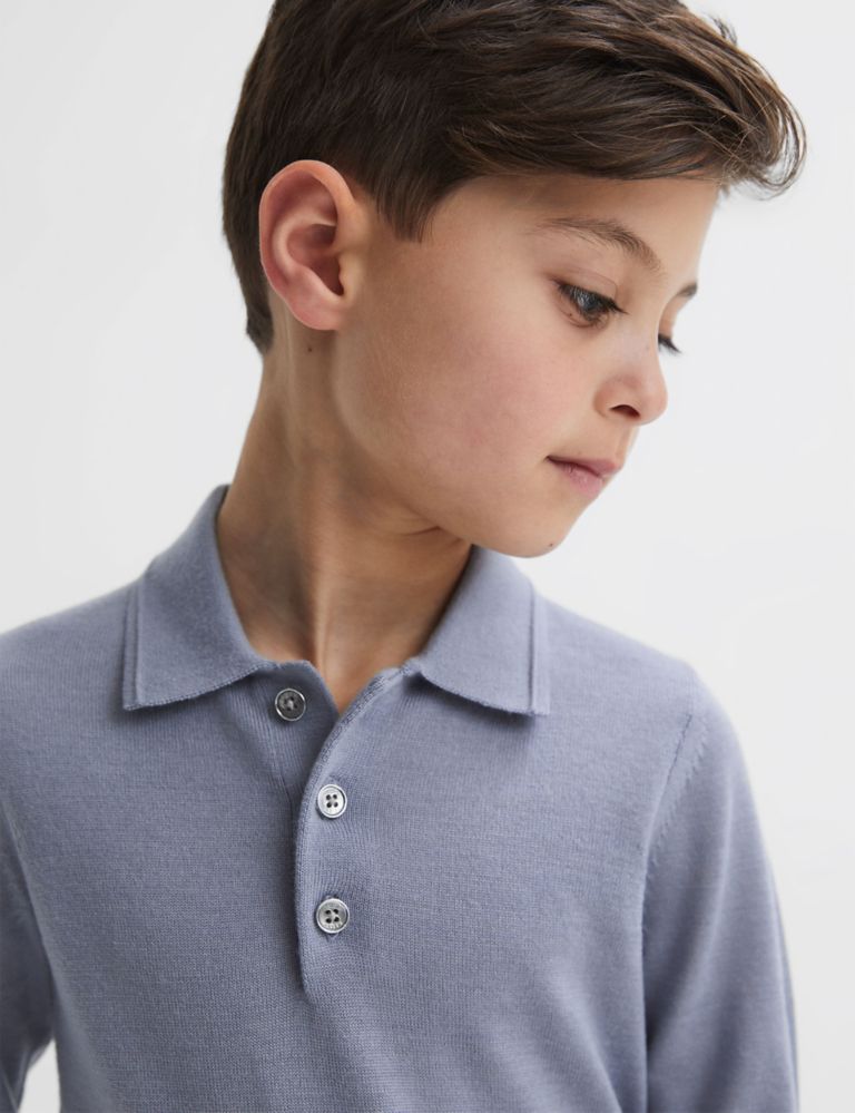 Pure Merino Wool Knitted Polo Shirt (3-14 Yrs) 4 of 5