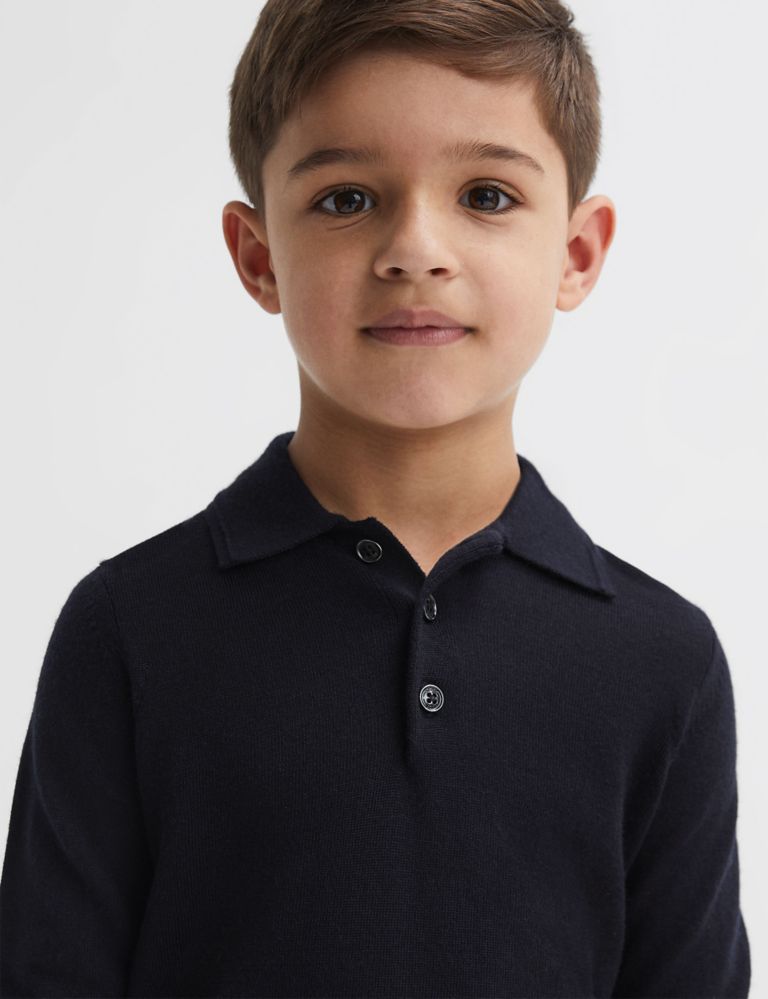 Pure Merino Wool Knitted Polo Shirt (3-14 Yrs) 5 of 5