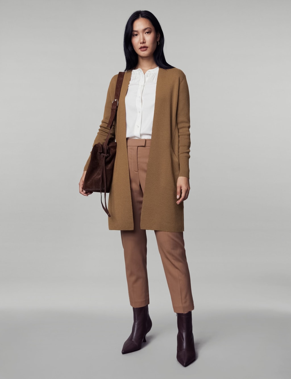 Pure Merino Wool Longline Cardigan JAEGER M S