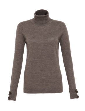 Pure Merino Wool Polo Neck Jumper Image 2 of 6