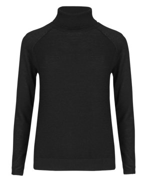 Pure Merino Wool Polo Neck Jumper Image 2 of 4