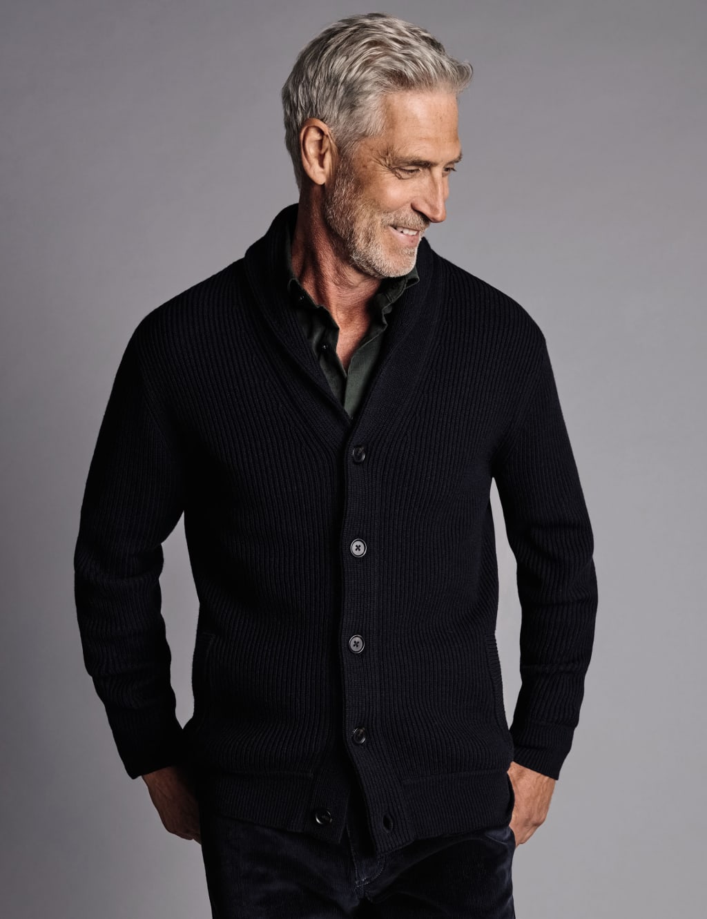 Buy Pure Merino Wool Rib Shawl Collar Cardigan | Charles Tyrwhitt | M&S