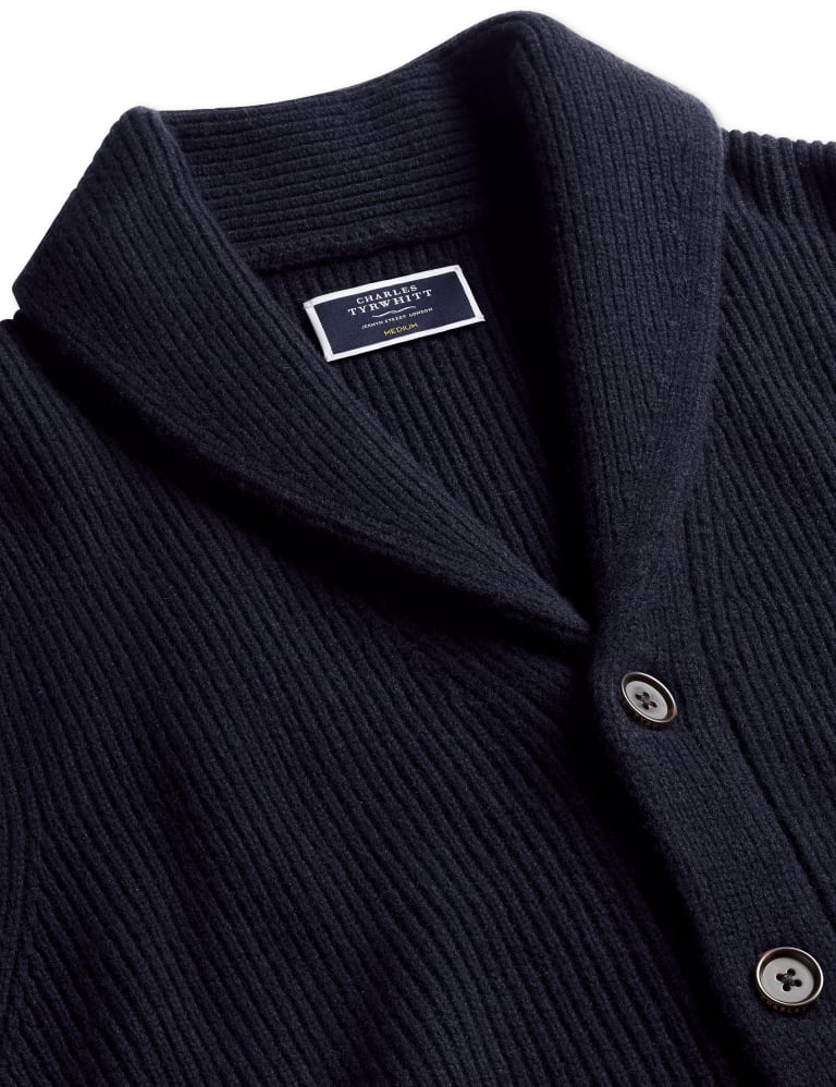 Pure Merino Wool Rib Shawl Collar Cardigan