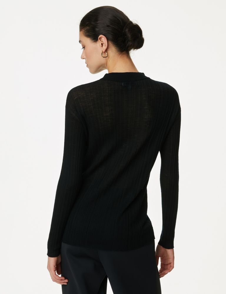 Pure Merino Wool Ribbed High Neck Knitted Top 5 of 6
