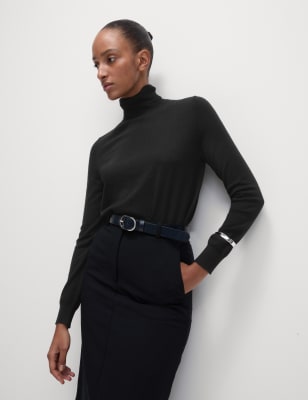 Black funnel shop neck jumper womens