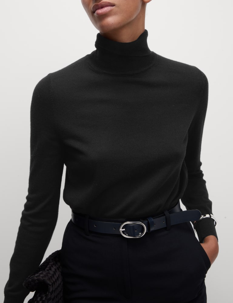 Black polo neck jumper womens top
