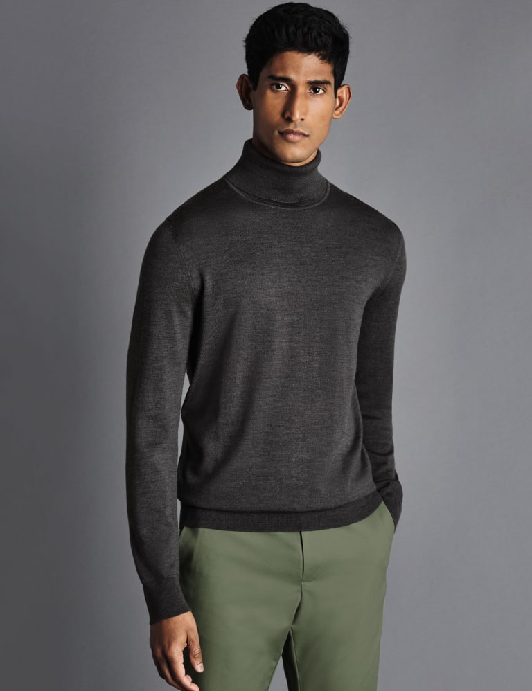 Dark gray turtleneck in pure Merino wool - Dark Gray