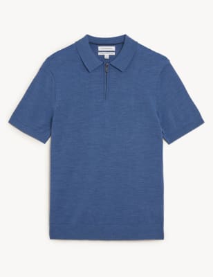 Pure Merino Wool Short Sleeve Polo Shirt Image 2 of 4