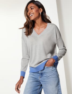 Pure Merino Wool V Neck Jumper M S Collection M S