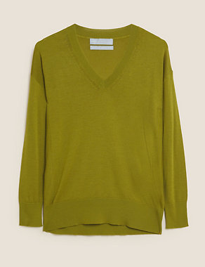 Pure Merino Wool V-Neck Relaxed Jumper Image 2 of 6