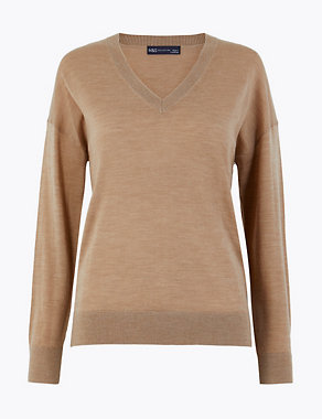 Pure Merino Wool V-Neck Relaxed Jumper Image 2 of 5