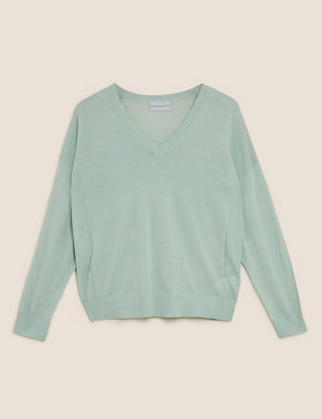 Pure Merino Wool V-Neck Relaxed Jumper Image 2 of 5
