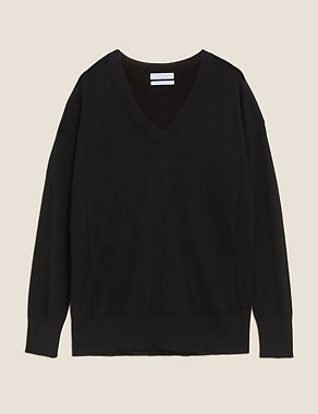 Pure Merino Wool V-Neck Relaxed Jumper Image 2 of 7