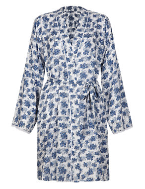 Pure Modal Floral Wrap Dressing Gown Image 2 of 7