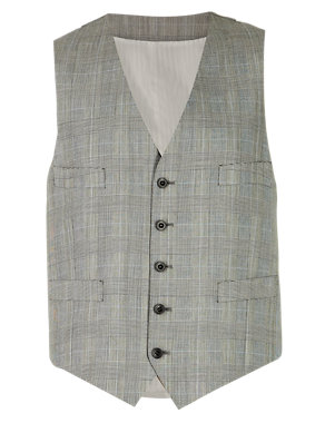 Pure New Wool 5 Button Checked Waistcoat Image 2 of 5