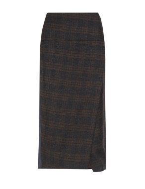 Pure New Wool Checked Wrap Pencil Skirt Image 2 of 5