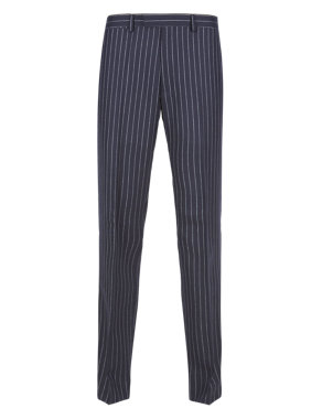 Pure New Wool Flat Front Pinstriped Trousers Image 2 of 3