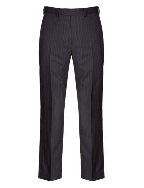 Pure New Wool Flat Front Pinstriped Trousers Image 2 of 5