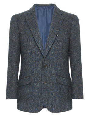 Pure New Wool Harris Tweed Herringbone Jacket | Luxury Sartorial | M&S